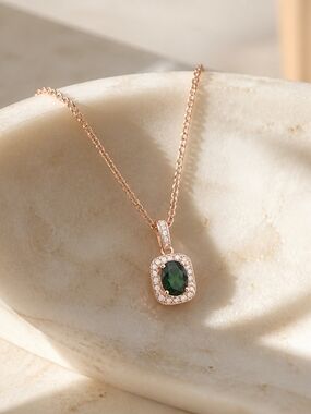 Rose Gold Green Stone Pendant Necklace